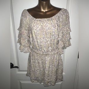 Fate Multicolored Womens Romper Shorts Geometric Size Medium 3/4 Sleeve